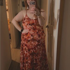 Nicole Miller Red and Orange Maxi Dress